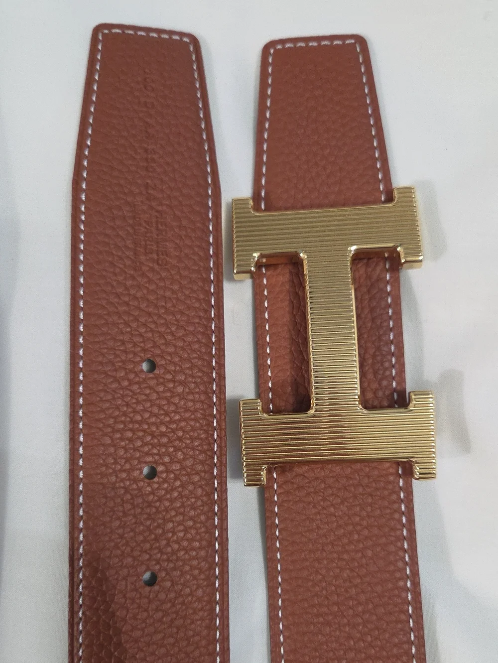 Hermes Brown Leather Men's Belt with Gold H Buckle 100cm